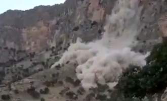 تصویری هولناک از ریزش کوه در زلزله کوهرنگ +فیلم